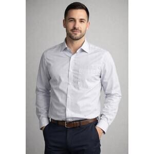 Cremieux Pima Cotton Dress Shirt White With Blue Stripes 16.5/34